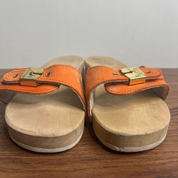 VTG Dr. Scholl’s The Original Wood Sole Sz 6 Orange Sandals Y2K Made in Italy - Picture 6 of 14